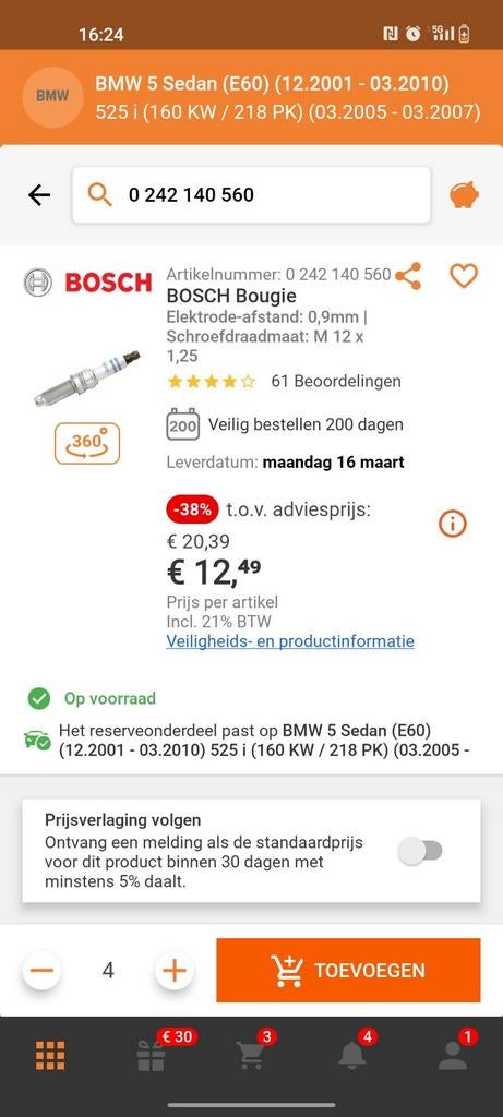 Bosch Bougie voor BMW 5 Serie (E60) 525i, Ophalen, Nieuw, BMW