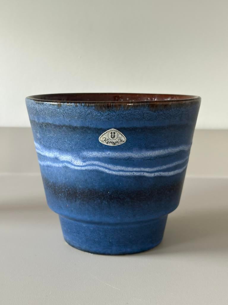 Ü-Keramik West Germany Blau Bloempot, Ophalen, Rond, Zo goed als nieuw, Aardewerk