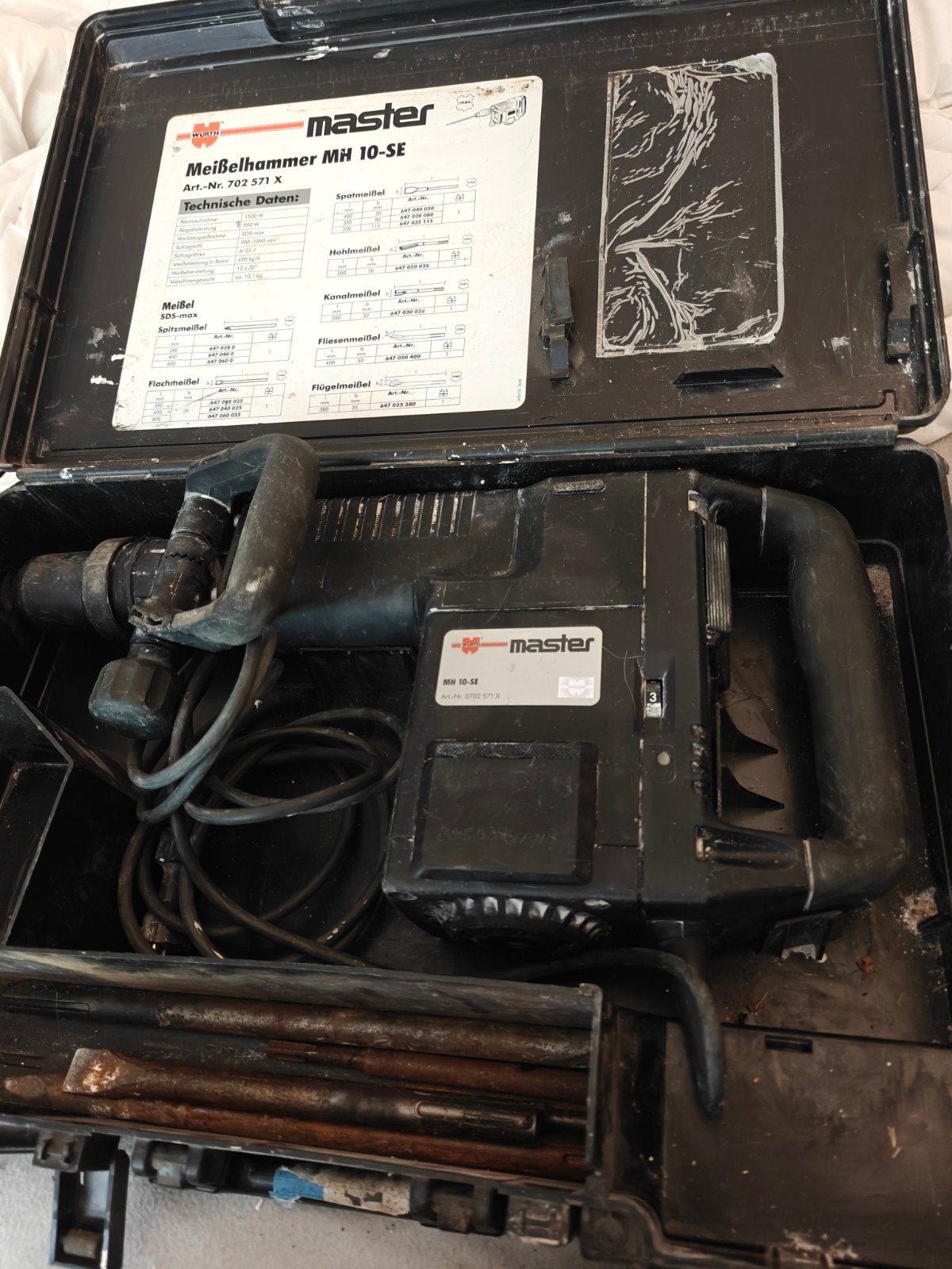 Würth Master MH 10-SE Breekhamer 10kg SDS-Max + Beitels, Ophalen
