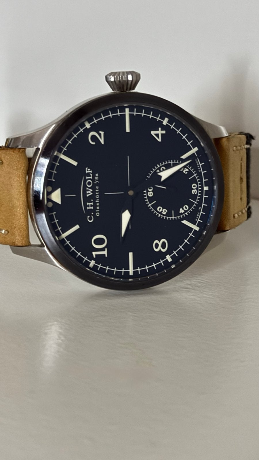 Zeer zeldzame C. H. Wolf Glashütte Pilot's watch, Overige merken, Gebruikt, Staal, Polshorloge