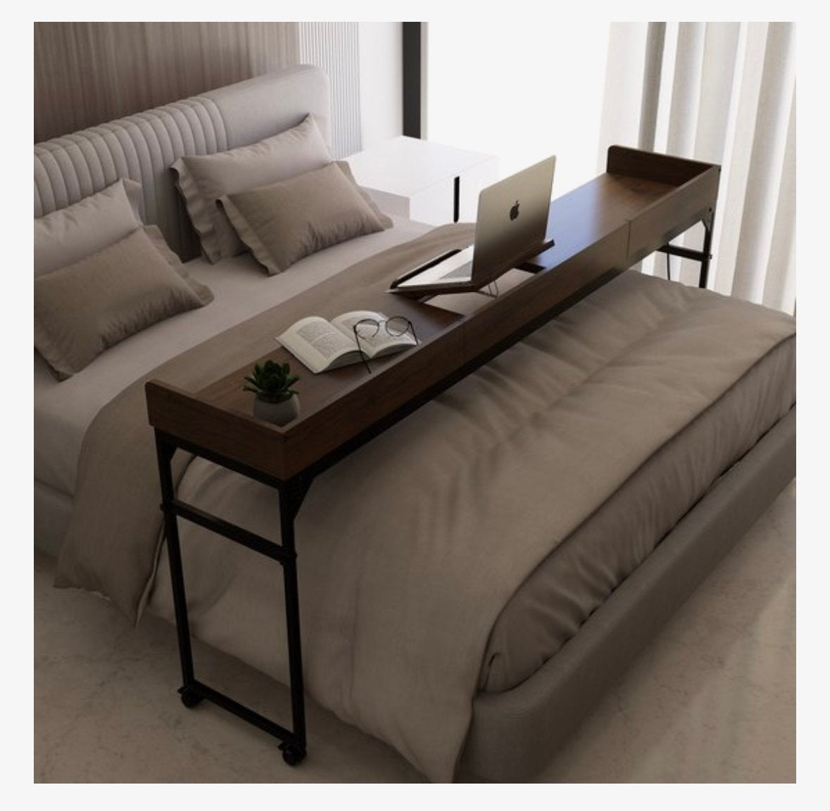 Bedtafel op wielen en compact bureau, Huis en Inrichting, Tafels | Sidetables, Ophalen, 25 tot 50 cm, Rechthoekig, 50 tot 100 cm