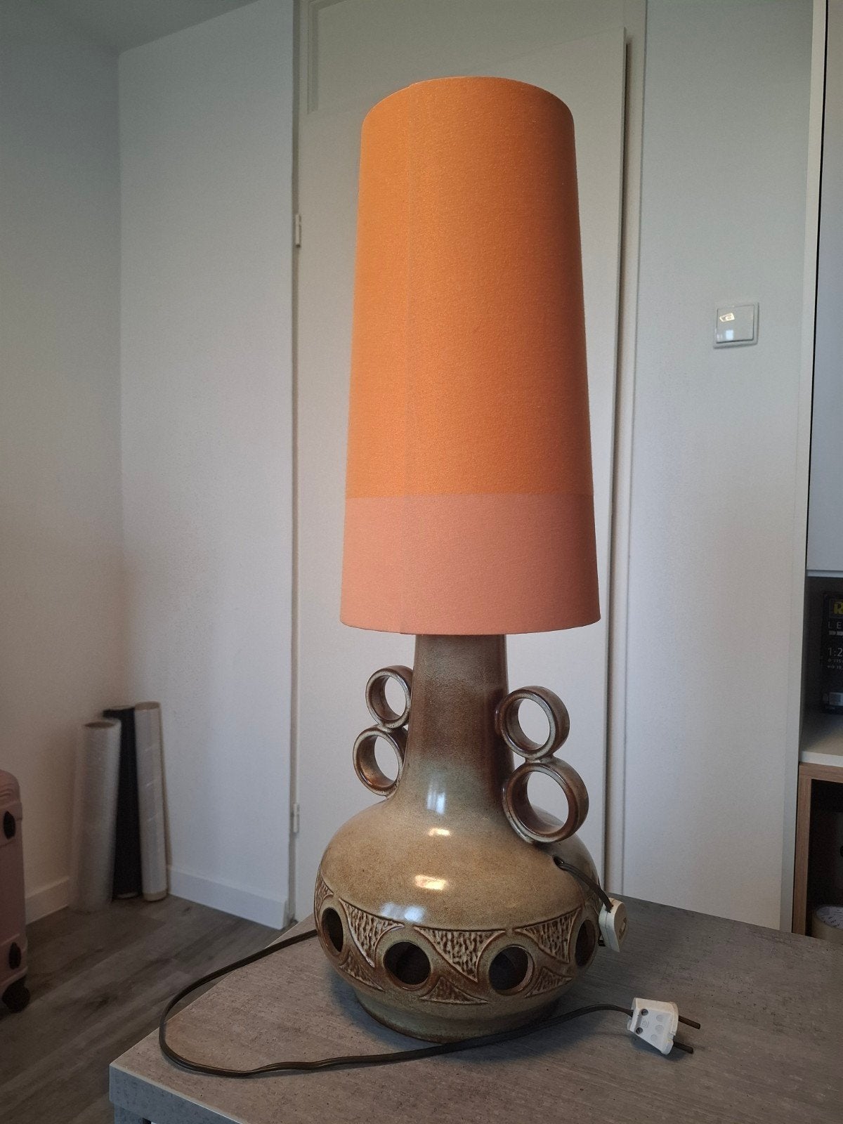 Vintage West Germany Fat Lava Tafellamp met Oranje Kap, Antiek en Kunst, Antiek | Lampen, Ophalen