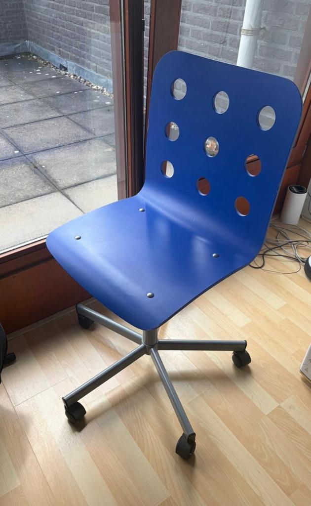IKEA bureaustoel blauw met wieltjes, Ophalen, Gebruikt, Blauw, Bureaustoel