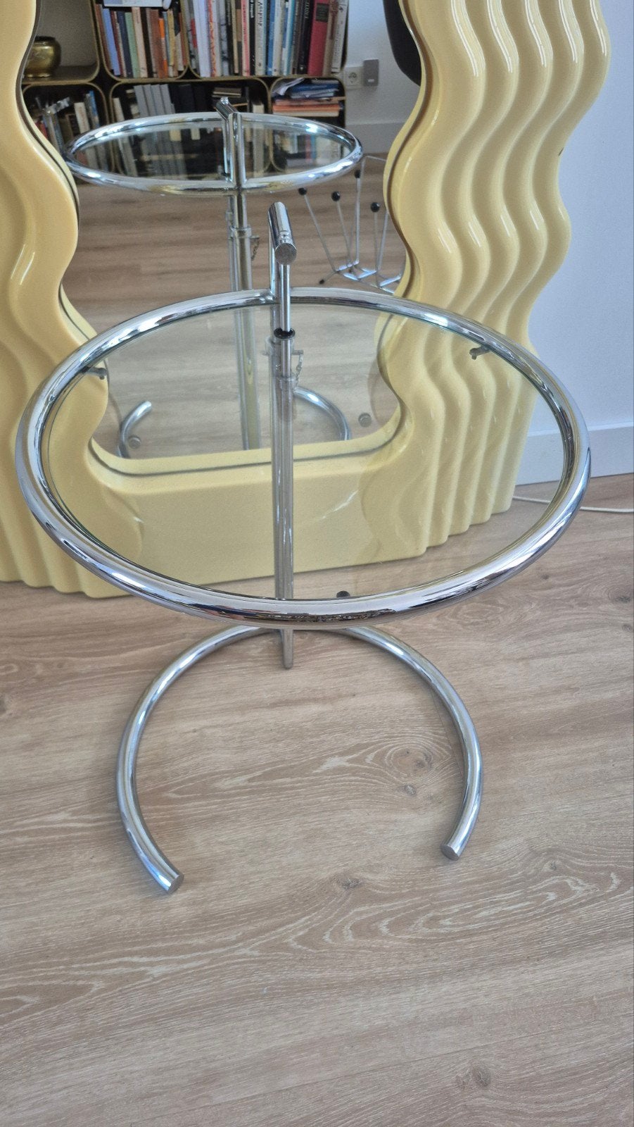 Vintage Eileen Gray E1027 Bijzettafel – Jaren 80, Ophalen, Minder dan 55 cm, Rechthoekig, Glas