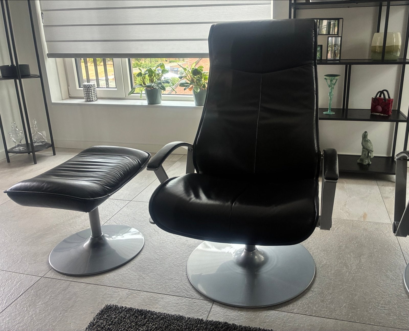 Hulshoff Wonen Leren Relaxfauteuils met Voetenbank, Ophalen, Gebruikt, Twee, Zwart