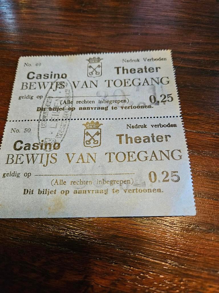 2 antieke theater kaartjes, Ophalen of Verzenden, Zo goed als nieuw