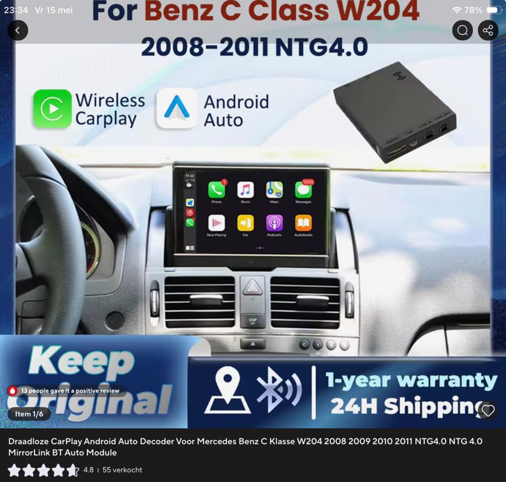 Apple Carplay Wireless for Mercedes w204 (2008-2011) NTG4.0, Auto diversen, Ophalen of Verzenden, Nieuw