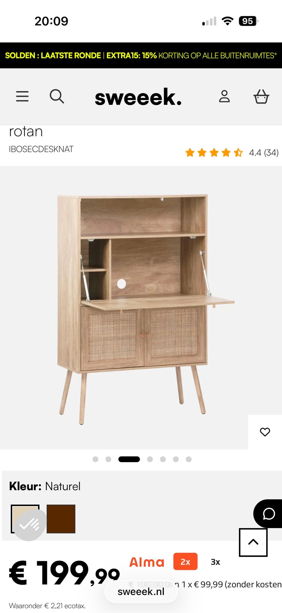 Sweeek boheme secretaire bureau kast, Huis en Inrichting, Ophalen, Zo goed als nieuw