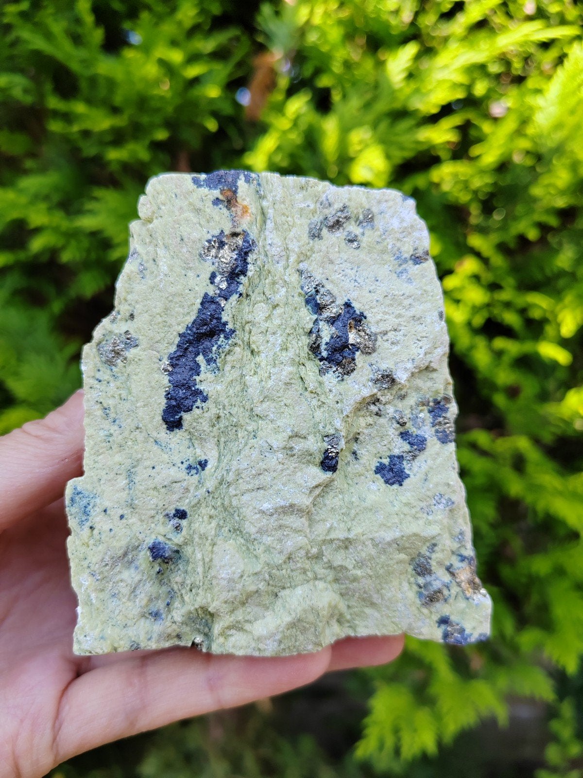 Serpentijn met pyriet en galeniet, Ophalen of Verzenden, Mineraal