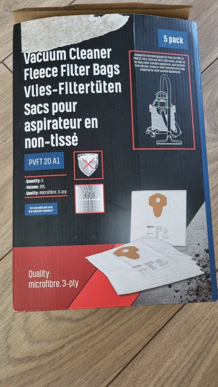 Parkside Stofzuiger Vliesfilterzakken 20L (5 stuks) Nieuw, Stofzak, Nieuw, Ophalen of Verzenden, Industriële stofzuiger
