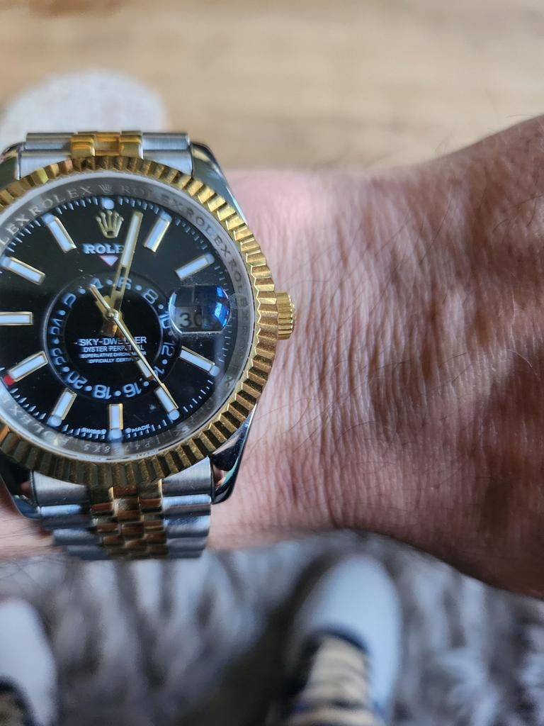 Rolex Sky-Dweller Staal/Goud Zwart Wijzerplaat, Sieraden, Tassen en Uiterlijk, Horloges | Heren, Staal, Polshorloge, Ophalen of Verzenden