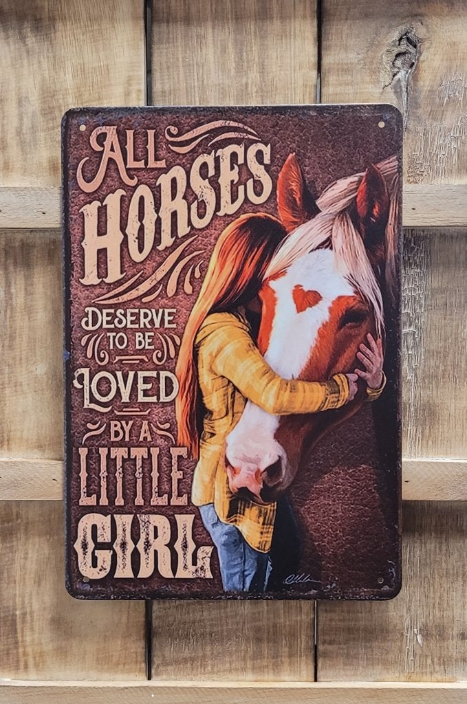 Horse deserve loved by little girl paard metalen reclamebord, Info@deconoord.nl, Deco Noord, Nieuw, Ophalen of Verzenden