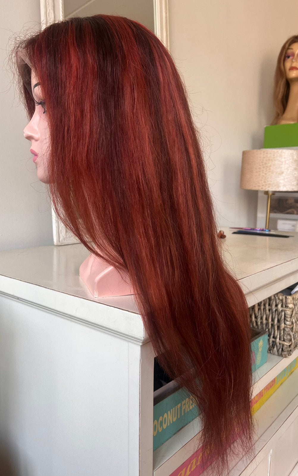 100% echt haar, lace wig, rood, nieuw,, Ophalen of Verzenden, Zo goed als nieuw, Pruik of Haarverlenging