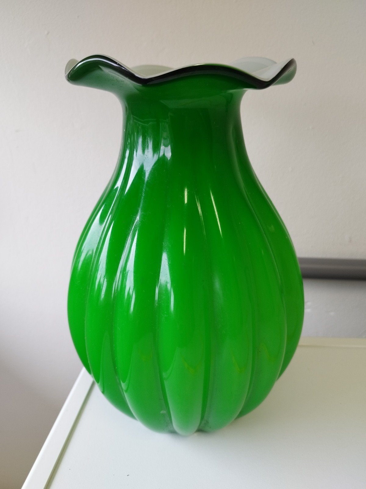 Vintage Fenton Fluit Vaas Murano Empoli stijl Groen 28cm, Huis en Inrichting, 28 cm, Handgemaakt, Verzenden, Groen