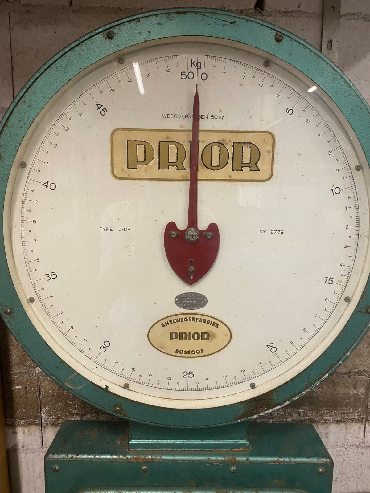 Vintage Prior weegschaal tot 50kg industrieel, Ophalen