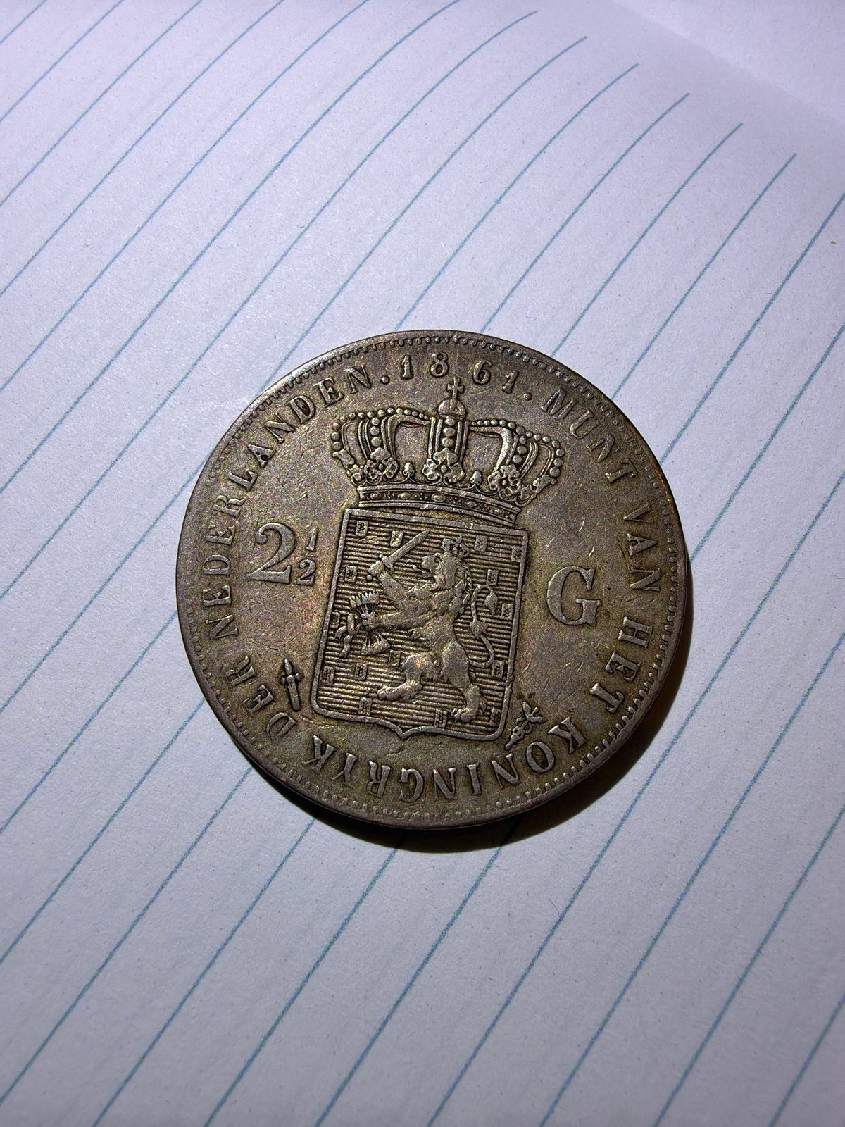 Zilveren Rijksdaalder Willem III 1861 variant D, Postzegels en Munten, Koning Willem III, Zilver, Ophalen of Verzenden, Losse munt