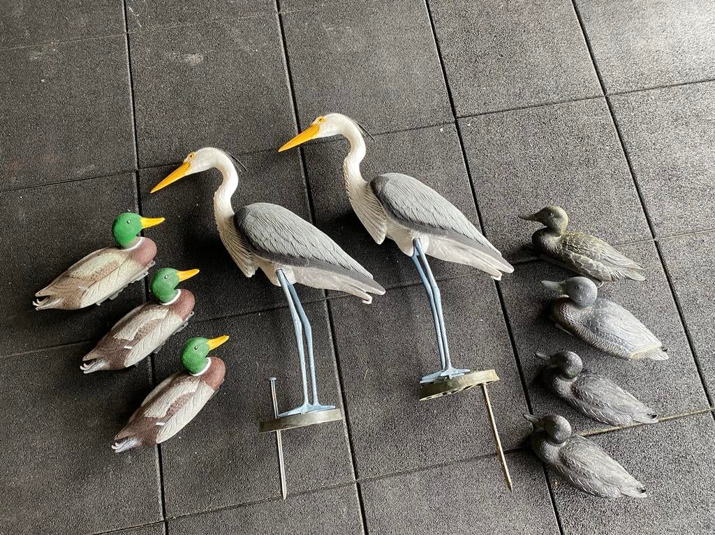 9 kunststof vijverfiguren: reigers en eenden, Ophalen, Zo goed als nieuw, Overige typen