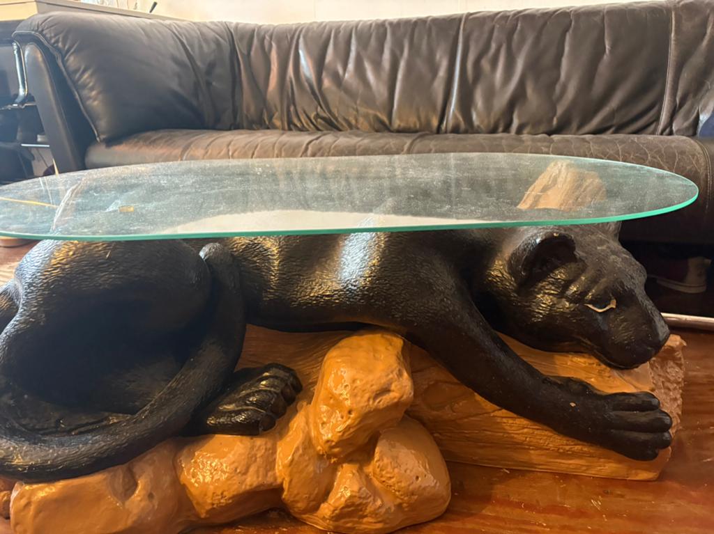 Panter Koffietafel met Glazen Blad, Ophalen, Gebruikt, 100 tot 150 cm, 50 tot 100 cm