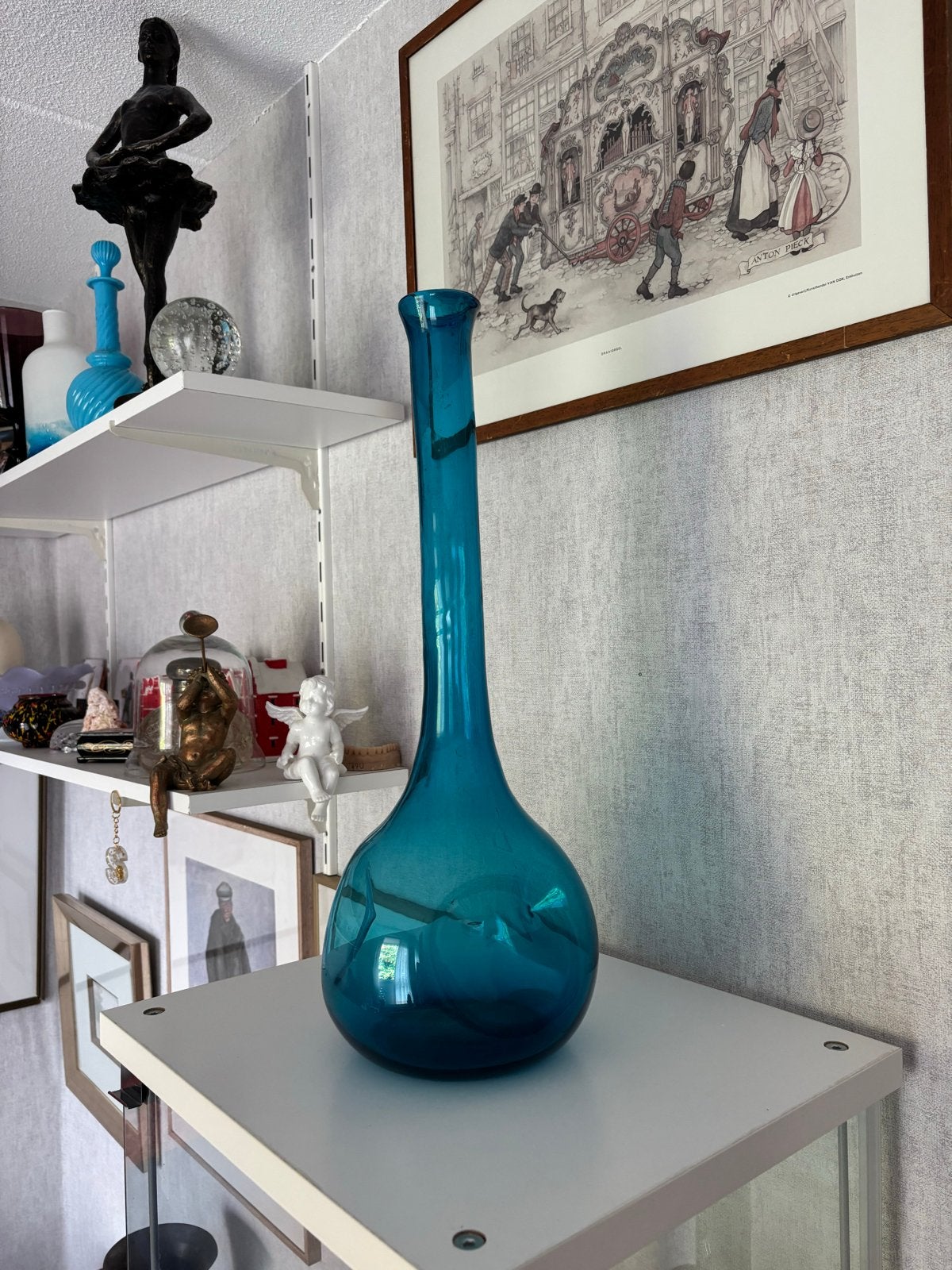 Zeldzame Empoli Glazen Fles Vaas - Blauw Turquoise - 50 cm, Ophalen of Verzenden
