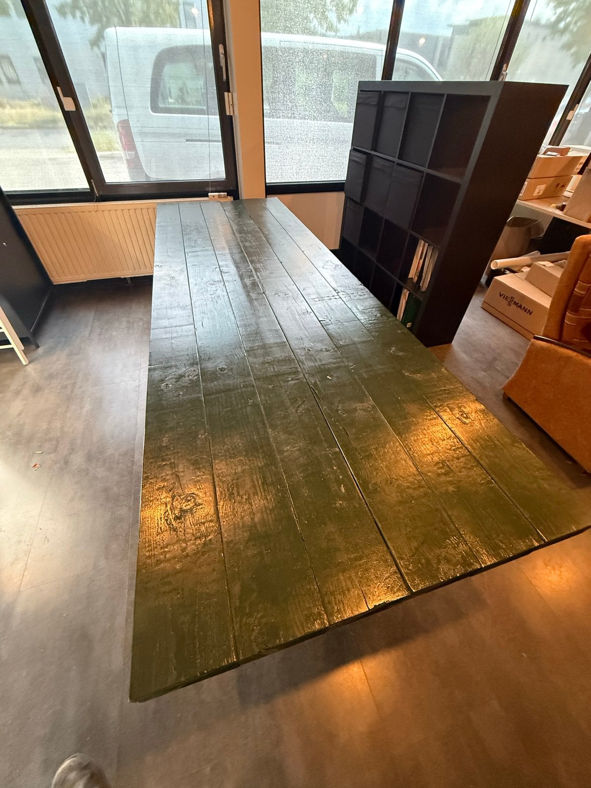 Grote kantine/vergadertafel 300x100 cm met steigerbuis, Ophalen, 100 tot 150 cm, 200 cm of meer, Zo goed als nieuw