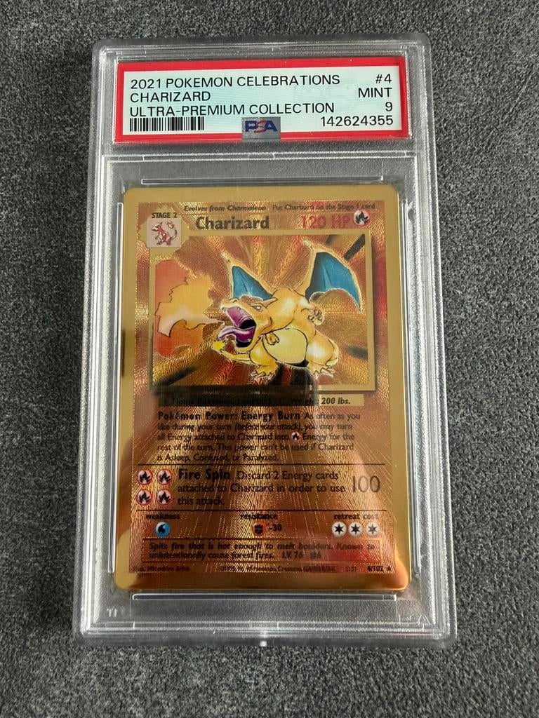 Pokémon Gold Metal Charizard Celebrations UPC Graded PSA 9, Ophalen of Verzenden, Zo goed als nieuw