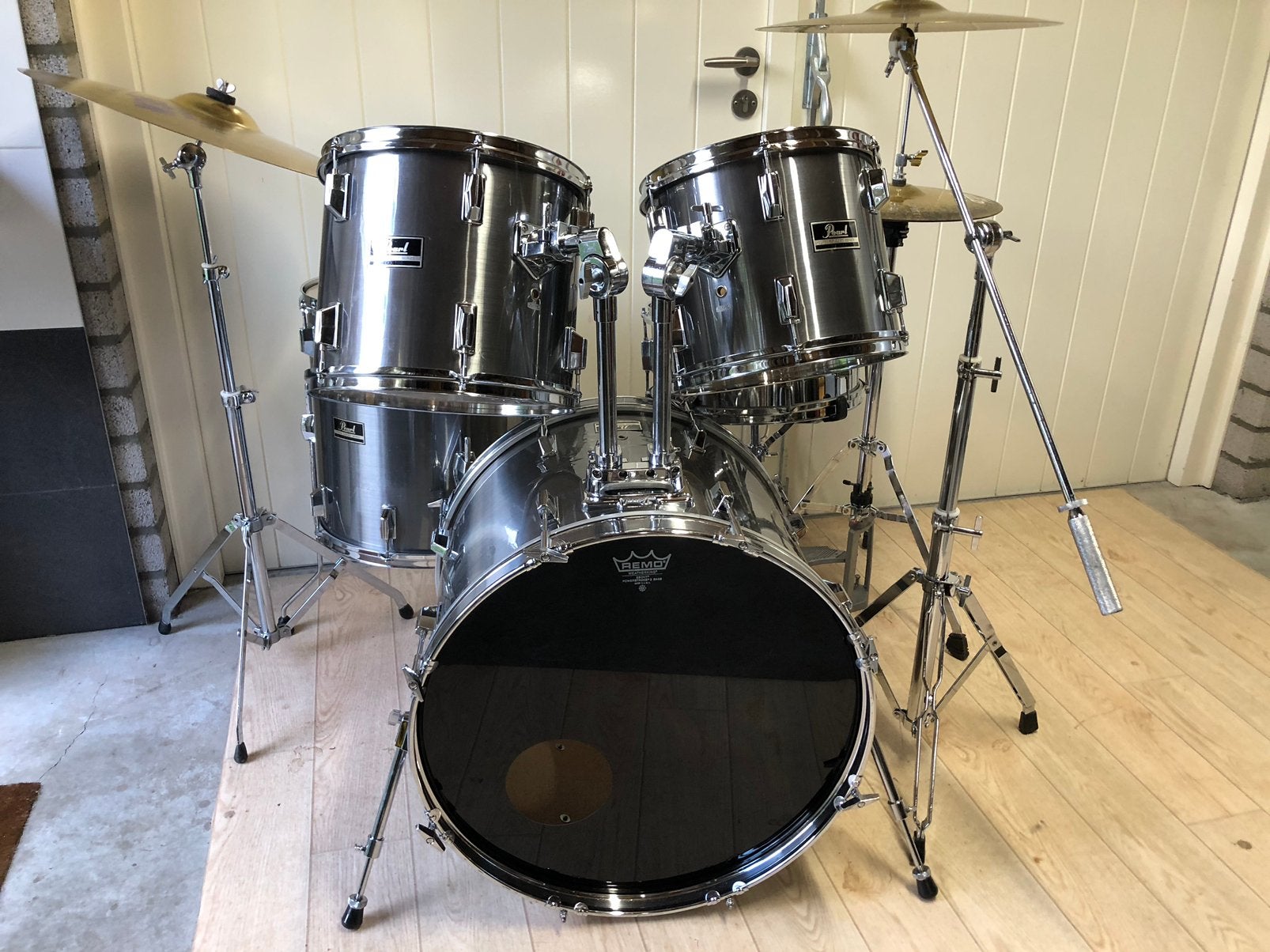 Pearl export drumstel brushed steel, Ophalen, Zo goed als nieuw, Pearl