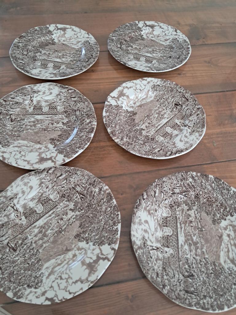 Set van 6 Crown Ducal 'Bridge Scenes' borden, Antiek en Kunst, Antiek | Servies los, Ophalen of Verzenden