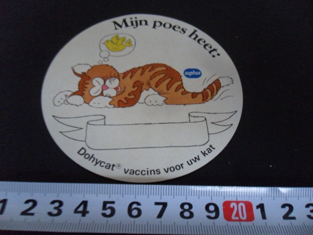sticker DUPHAR Mijn poes heet: Dohycat vaccins voor de kat, Ophalen of Verzenden, Zo goed als nieuw