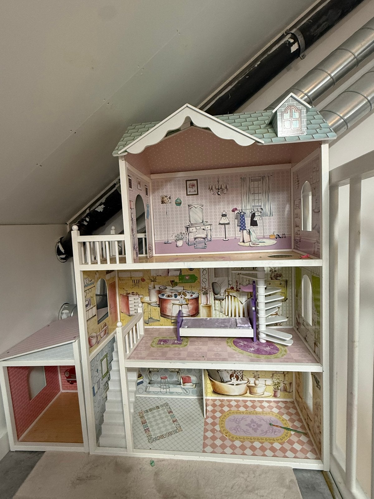 Groot Poppenhuis met Schuur - Zo goed als nieuw, Verzamelen, Ophalen, Zo goed als nieuw, Poppenhuis