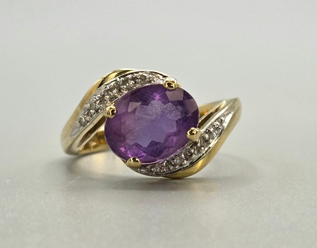 Gouden Vintage ring edelsteen amethist en diamant. 2026/608, ., Paars, Ophalen of Verzenden, .
