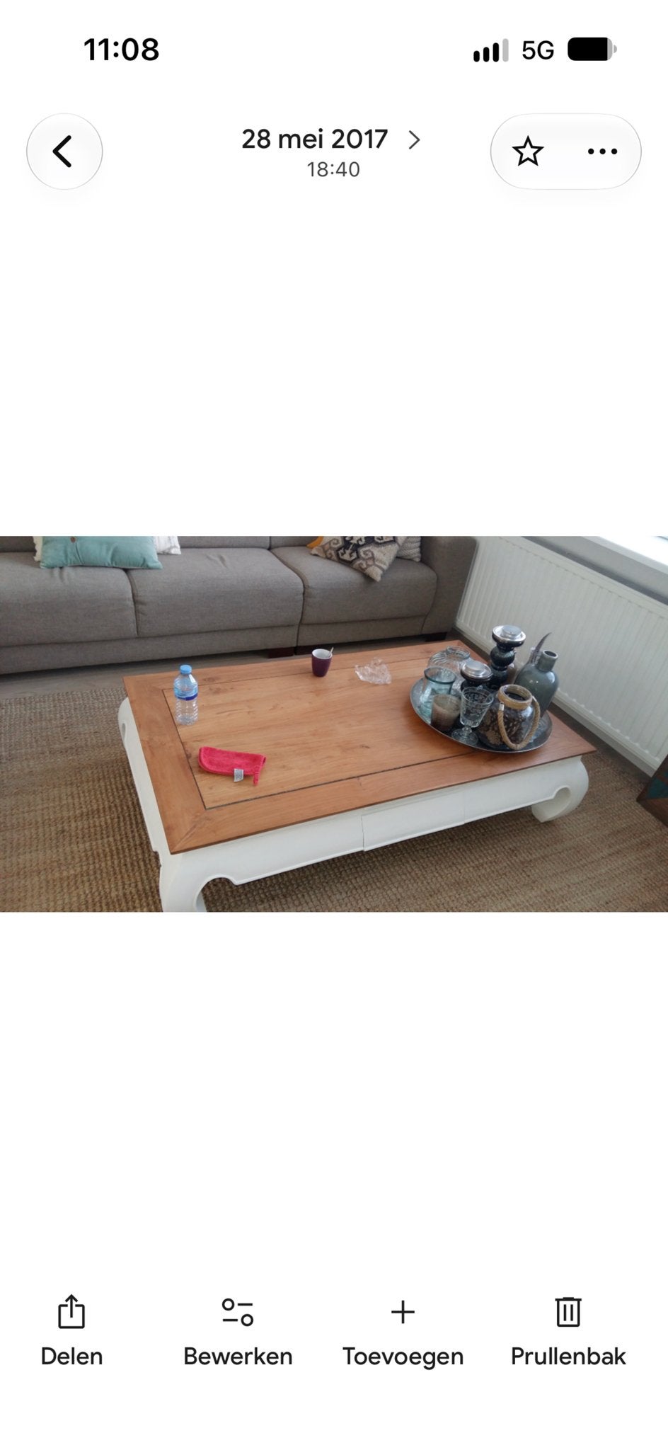 Oosterse salontafel met wit onderstel en eiken blad, Ophalen, Gebruikt, Eikenhout