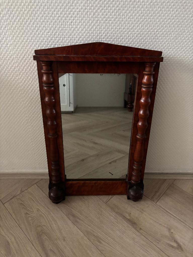 Antieke mahonie spiegel / schouwspiegel., Ophalen of Verzenden, Rechthoekig, Minder dan 50 cm, Minder dan 100 cm