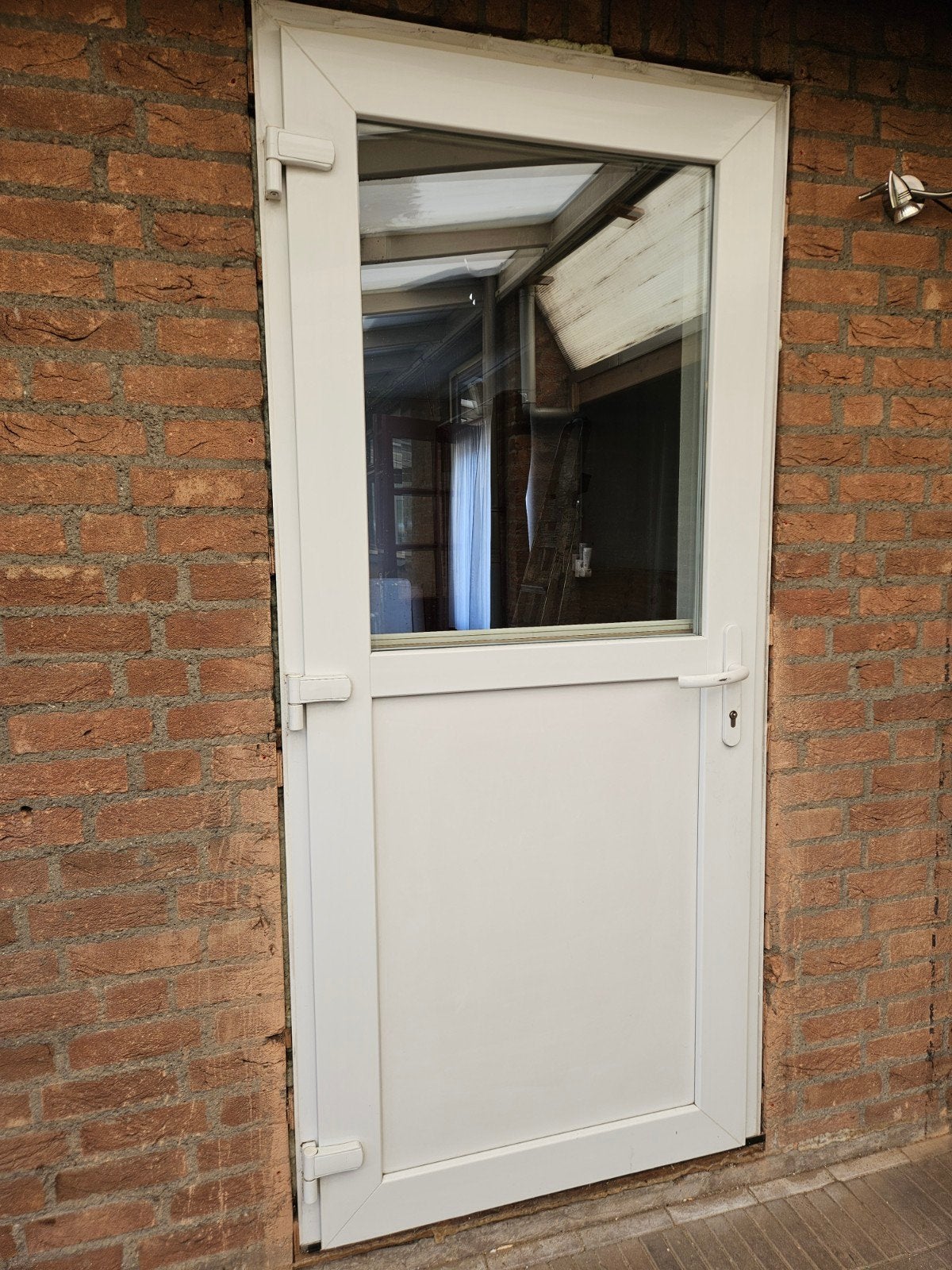 Witte kunststof buitendeur met glas, Gebruikt, 80 tot 100 cm, Ophalen of Verzenden, Buitendeur