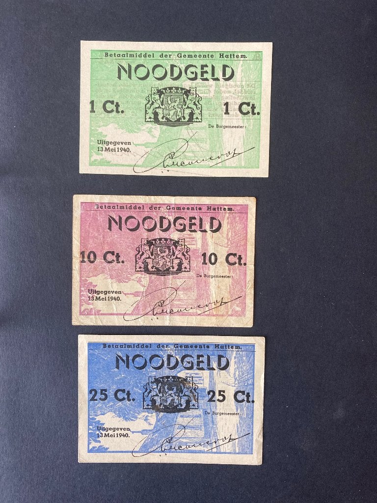 Noodgeld Hattem 1cent t/m 10 gulden 1940 6 biljetten, Postzegels en Munten, Bankbiljetten | Nederland, Ophalen of Verzenden, 10 gulden