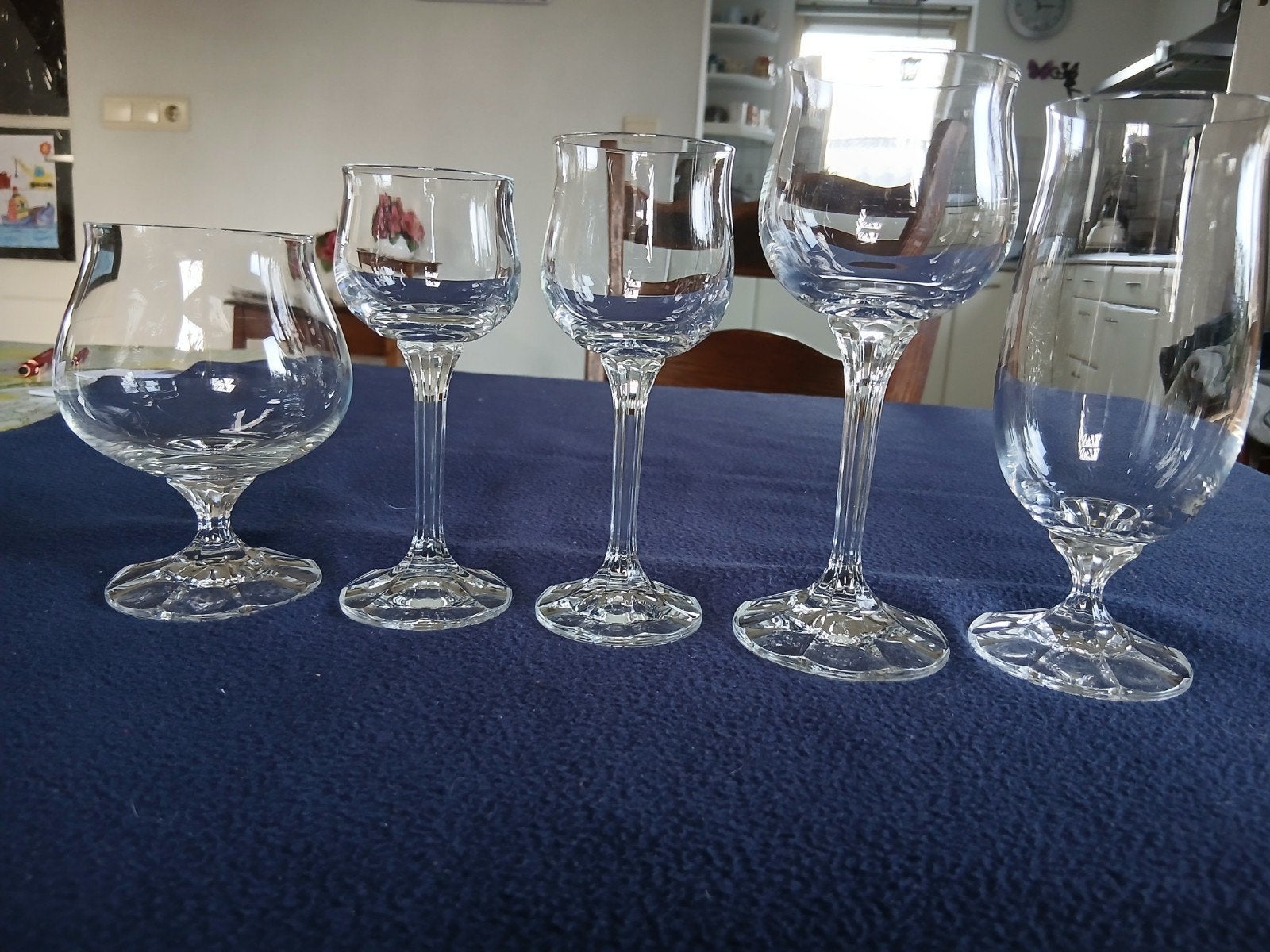 Vintage kristallen Glass servies Design met geribbelde steel, Ophalen