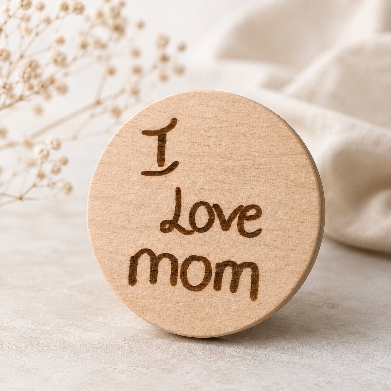 Magneetbord "I Love Mom" - Houten Decoratie 10cm, Huis en Inrichting, Ophalen of Verzenden, Nieuw, Bruin, Hout