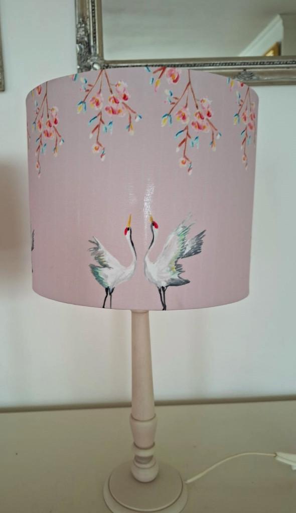 Lampenkap roze met kraanvogels 25 cm, Ophalen, Gebruikt, Rond