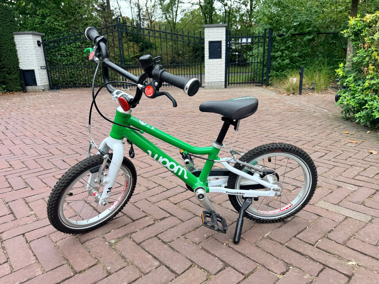Woom GO 2 Kinderfiets - Groen - 14 inch, Ophalen, Gebruikt, Velgrem, Minder dan 16 inch