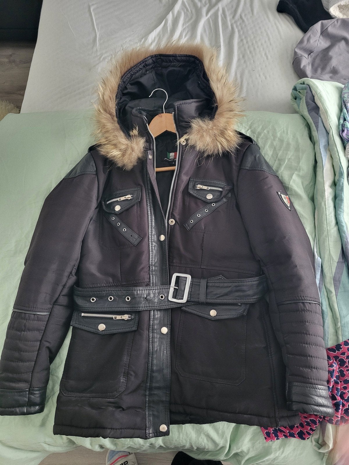 Winter Leren Damesjas met Bontkraag - Maat M/L, Ophalen of Verzenden, Gedragen, Maat 38/40 (M), Zwart