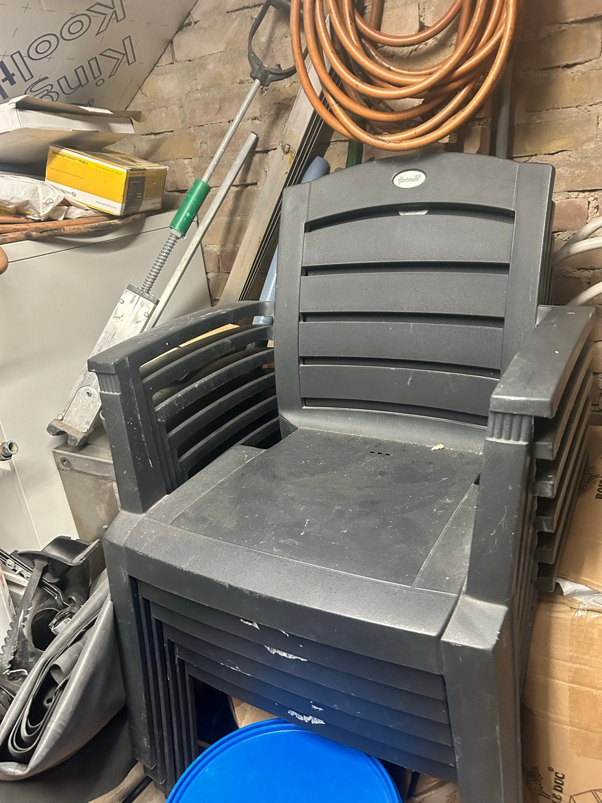 6 Stapelbare tuinstoelen van kunststof - Gebruikt, Ophalen, Gebruikt, Kunststof, Stapelbaar