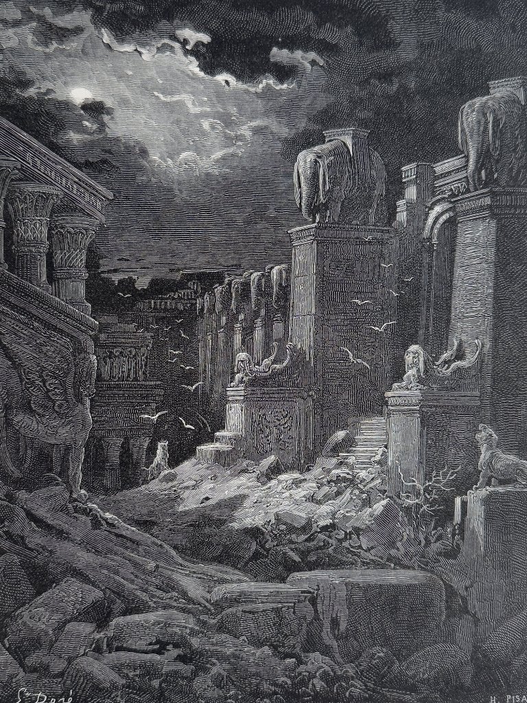 Originele houtgravure - Babylon Fallen - Gustave Doré (Dore), Antiek en Kunst, Verzenden, Gravure, Origineel, 1800 - 1899