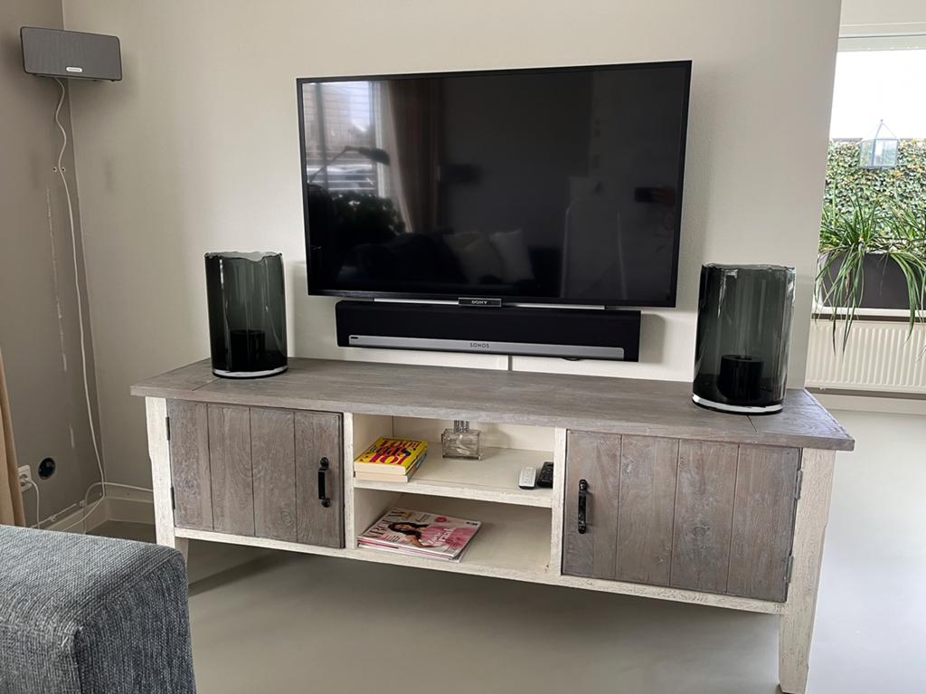 Riviera Maison TV meubel kast, Ophalen, 150 tot 200 cm, Zo goed als nieuw, Minder dan 100 cm