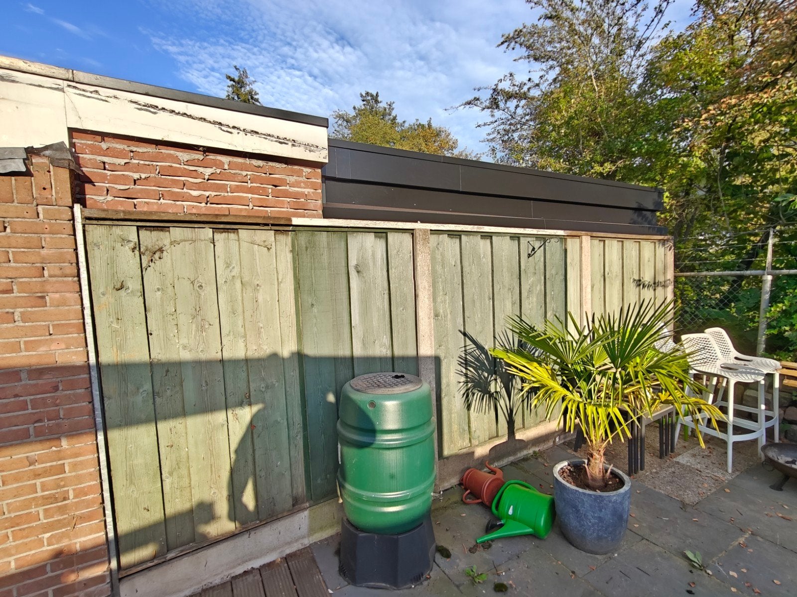 Houten schutting met 3 betonpalen - Gebruikt, Ophalen, 3 tot 6 meter, Hout, 1 tot 2 meter