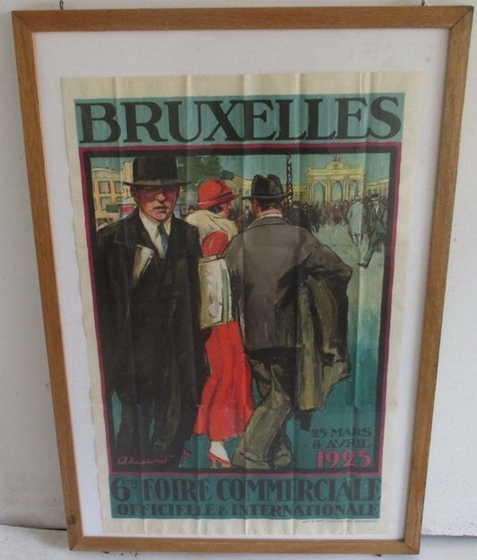 art deco affiche met dame Foire Commerciale Brux 1925, Verzenden