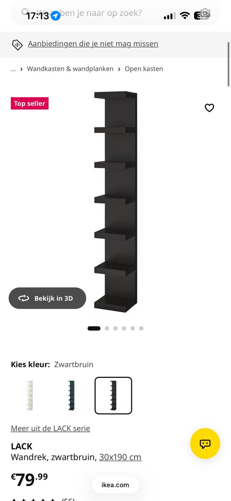 Ikea wandrek - Zwart, 5 planken, Huis en Inrichting, Ophalen, Gebruikt