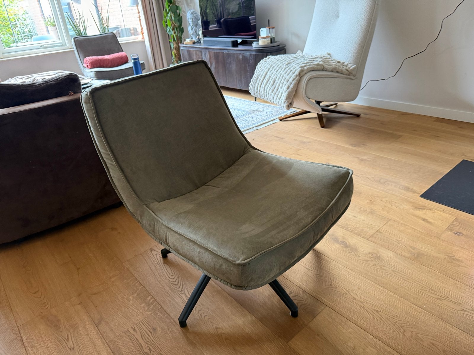 2x Comfortabele draaibare stoellen / fauteuil- Groen/Grijs, Gebruikt, Twee, Overige kleuren, Ophalen of Verzenden