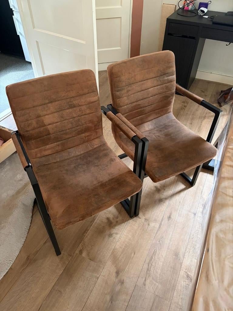 Eetkamerbank 160cm met 2 stoelen - Industrieel design, Gebruikt, 150 tot 200 cm, Driepersoons, 75 tot 100 cm