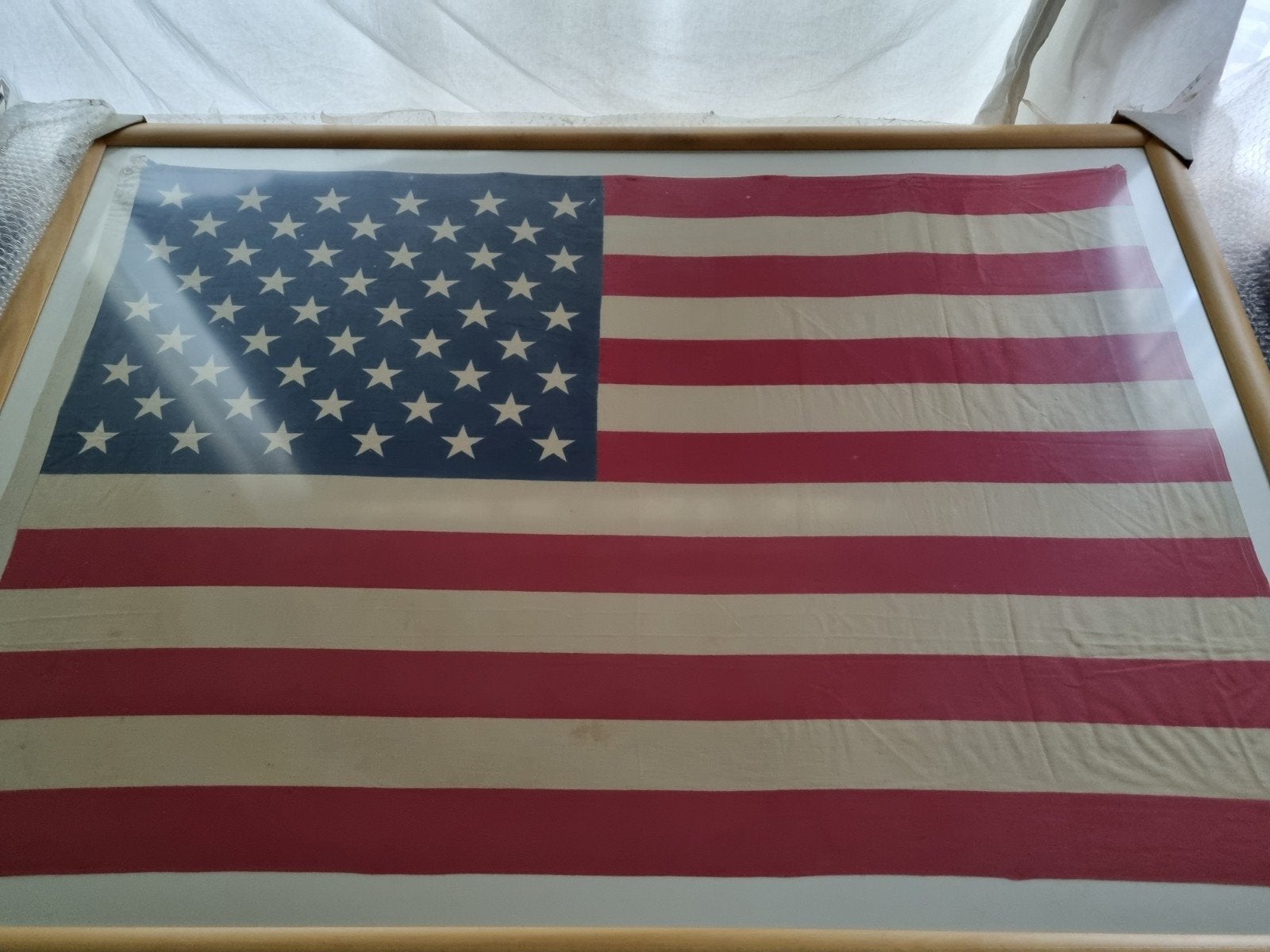 ingelijste origenele katoenen US vlag 1960, Diversen, Ophalen, Gebruikt