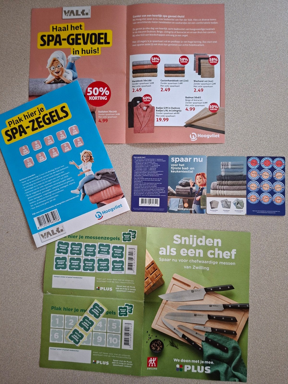 Hoogvliet Badhanddoekzegels,Plus messenzegels Trekpleisterze, Overige supermarkten, Ophalen of Verzenden