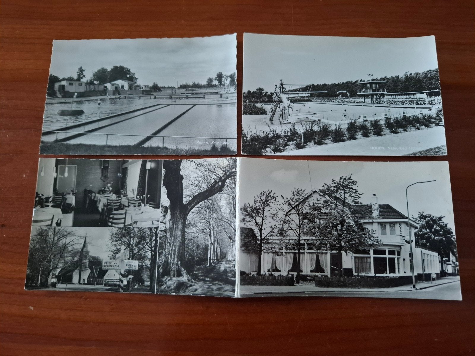 3 oude ansichtkaarten Roden, Drenthe - Hotel, Zwembad, Ophalen of Verzenden, 1960 tot 1980, Ongelopen, Drenthe